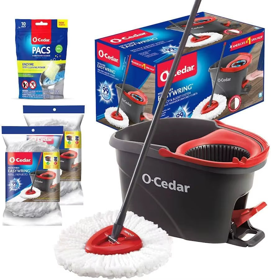 Easywring Microfiber Spin Mop & Bucket Floor Cleaning System +2 Extra Refills with Citrus and Lavender Pacs Variety Pack