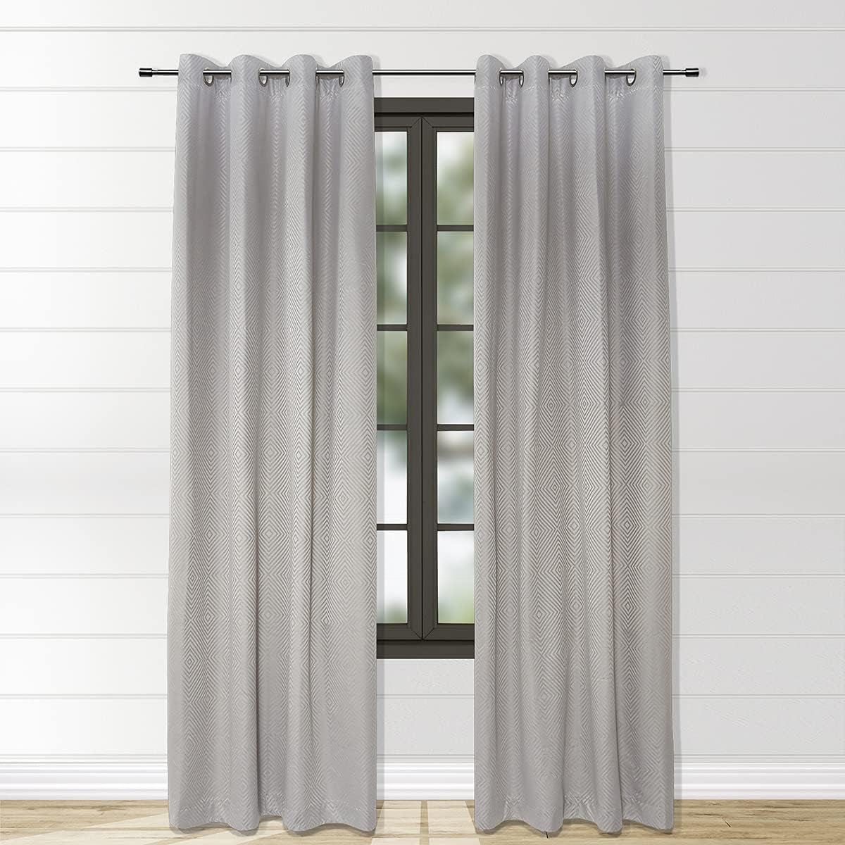 Lloyd - Blackout Curtain Set of 2 - Grey Diamond Jacquard Curtains, 100% Light Blocking, Sound Filtering, Thermal Insulation - Geometric Design with Grommet Heading, 52" X 84"