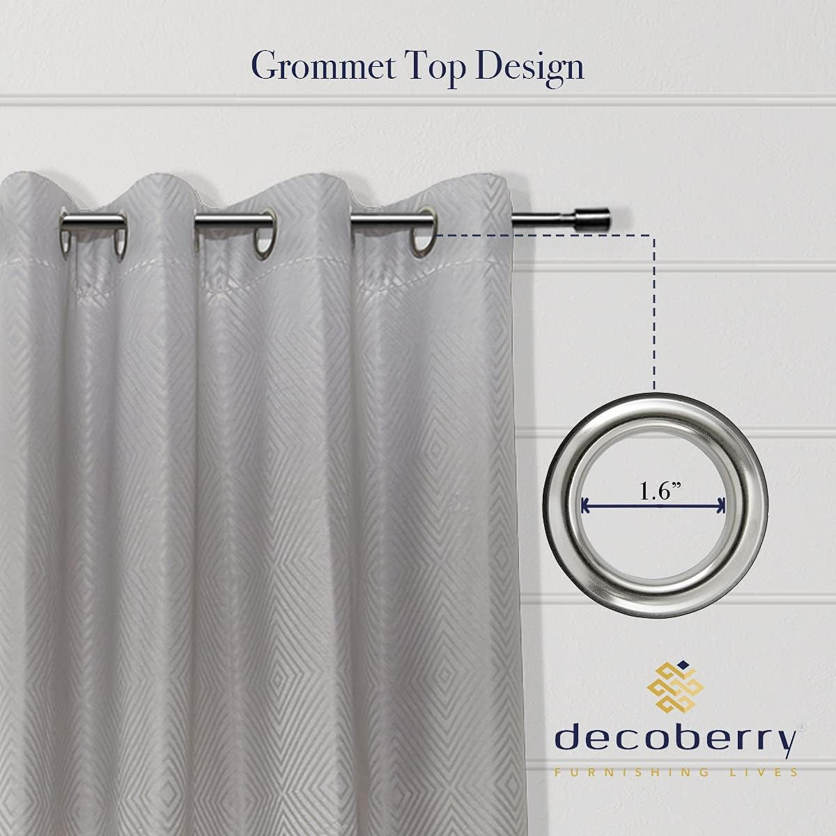 Lloyd - Blackout Curtain Set of 2 - Grey Diamond Jacquard Curtains, 100% Light Blocking, Sound Filtering, Thermal Insulation - Geometric Design with Grommet Heading, 52" X 84"