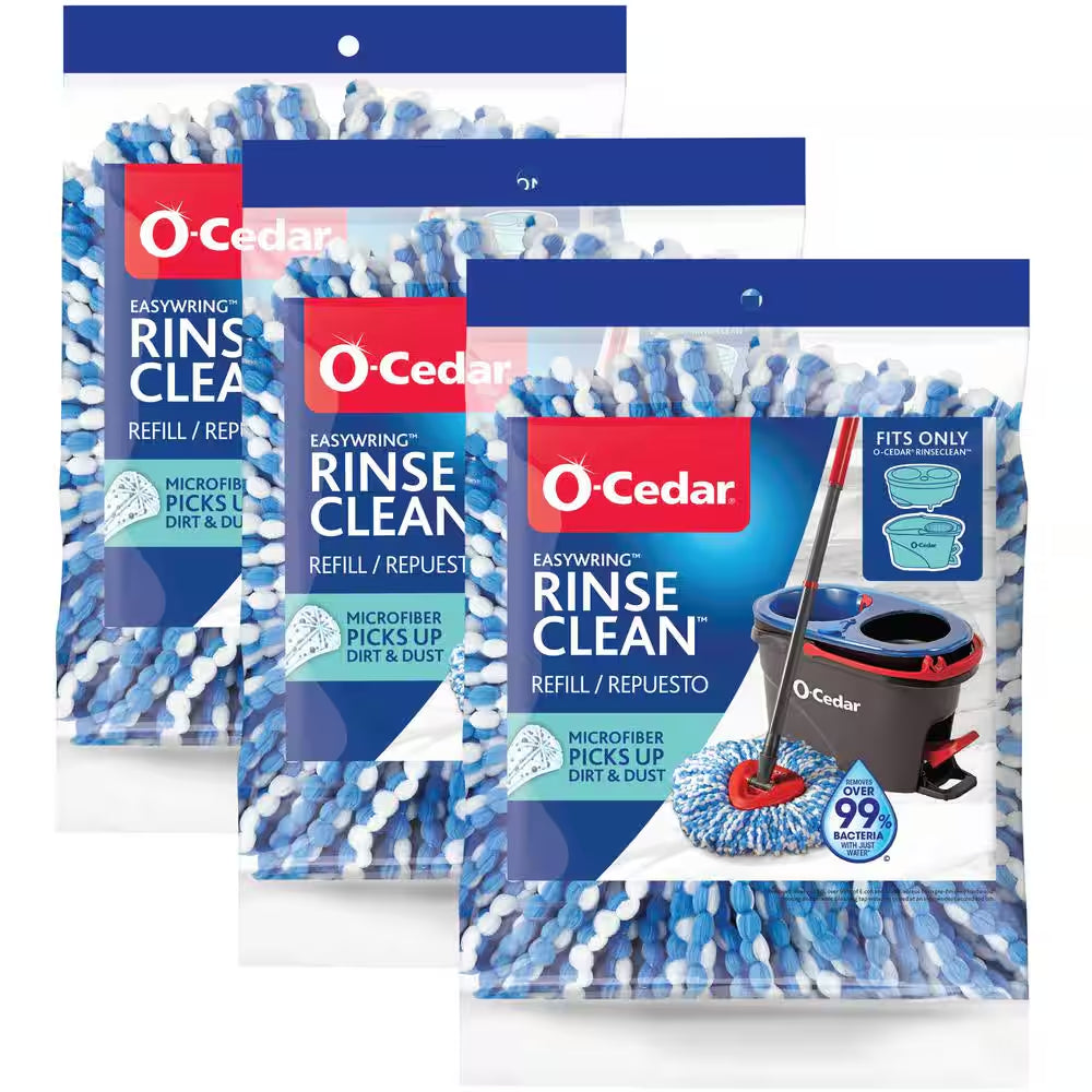 Rinseclean Spin Mop Head Replacements, Machine Washable Microfiber Refills (3-Pack)
