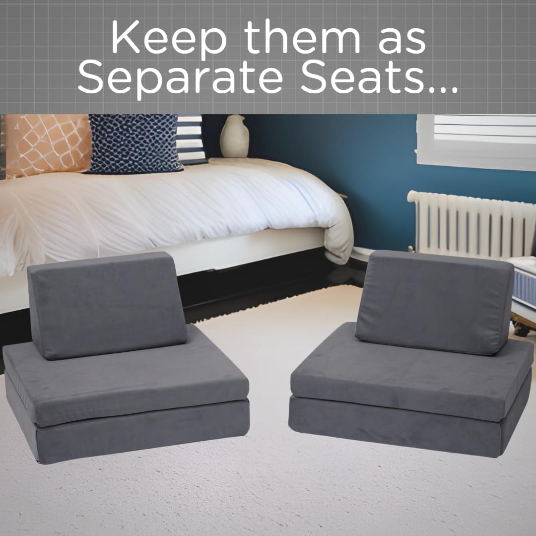 the Whatsit Modular Kids Couch, Toddler Sofa Bed, Modular Play Couch, Gray