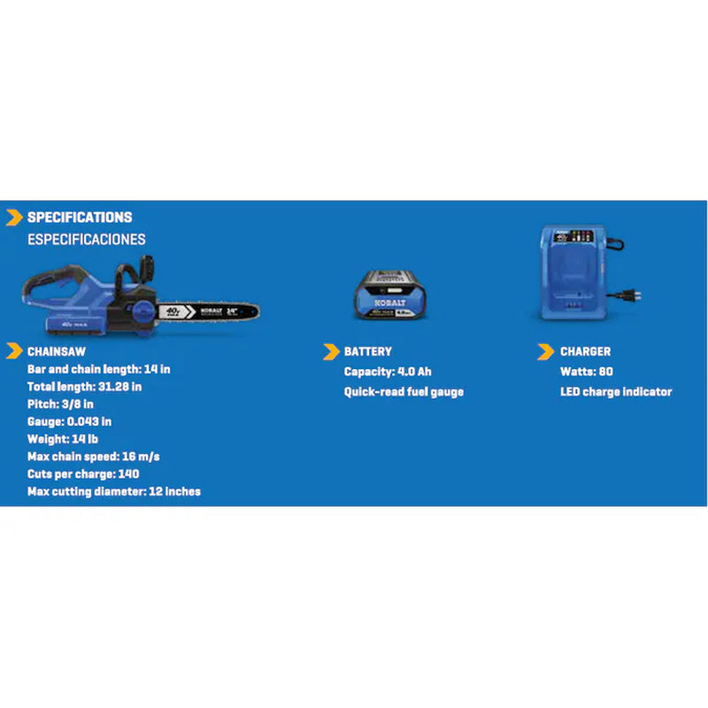 Gen4 40-Volt 14-In Battery 4.0 Ah Chainsaw Battery Included Charger Included