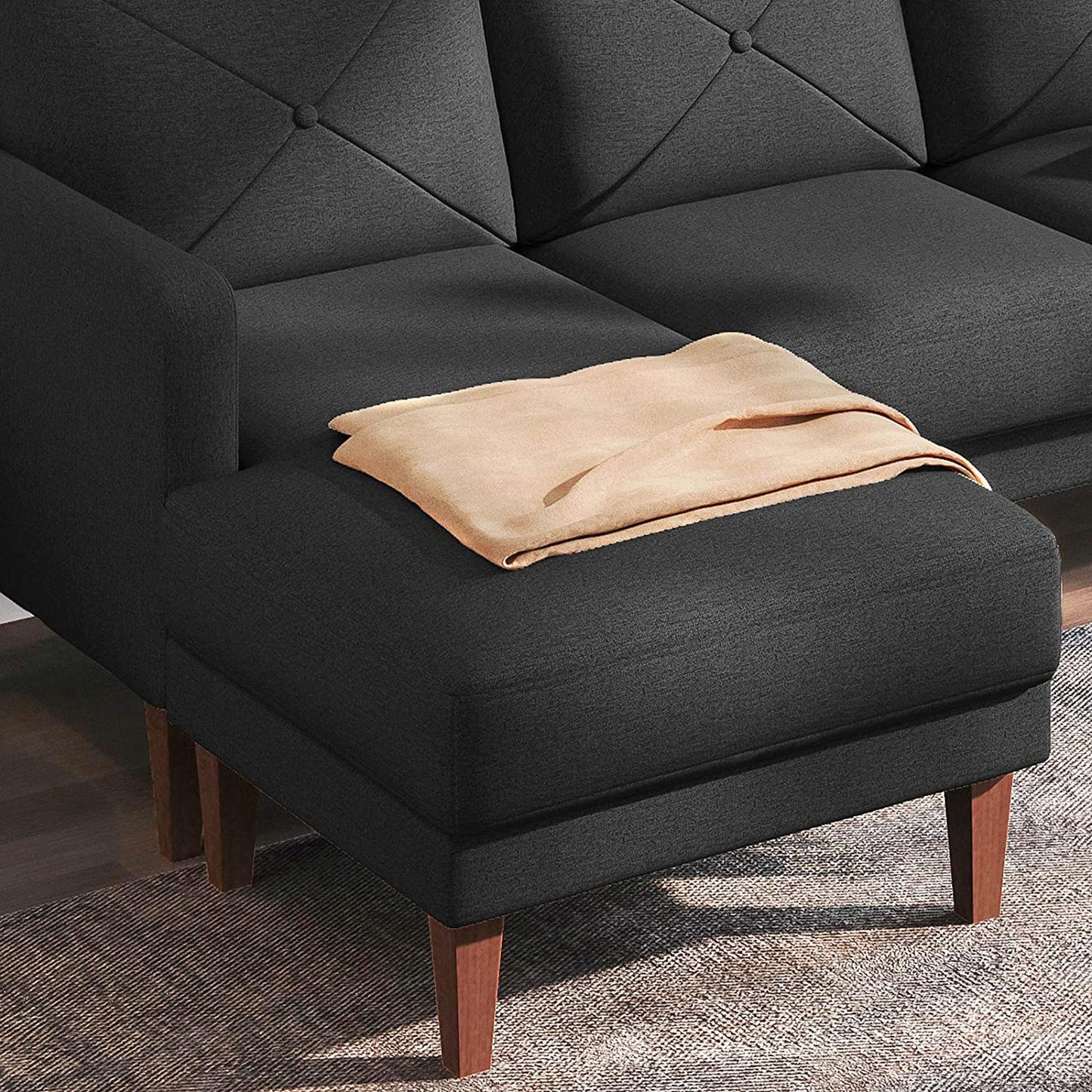 Convertible Sectional L Shaped Sofa with Chaise - Dark Grey