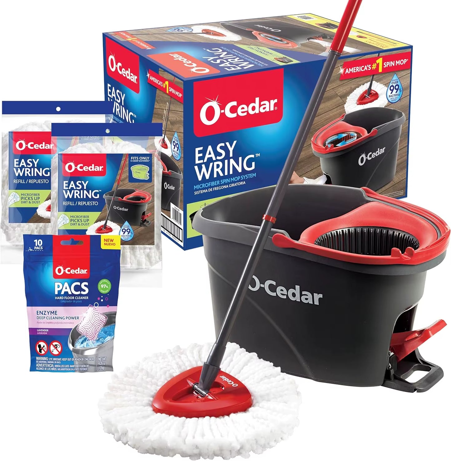 Easywring Microfiber Spin Mop & Bucket Floor Cleaning System +2 Extra Refills with Citrus and Lavender Pacs Variety Pack
