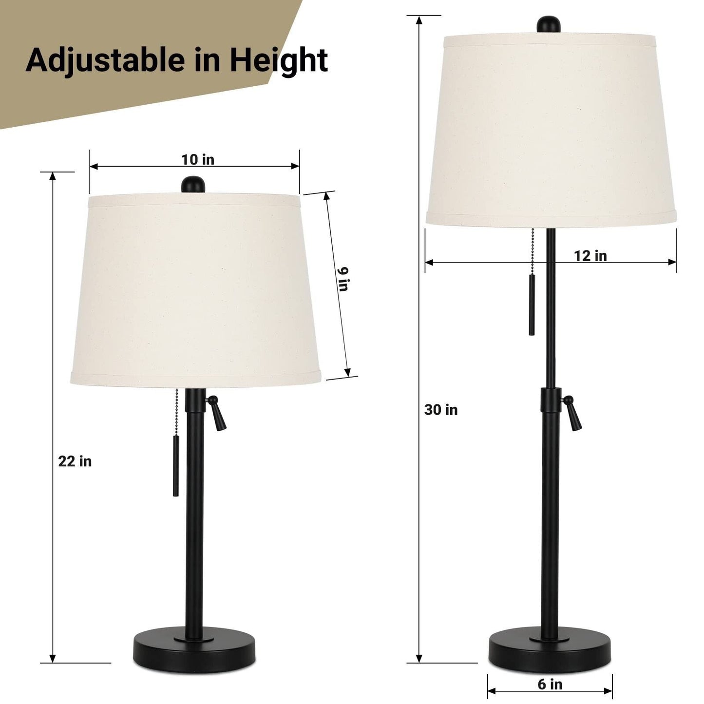 Bedside Table Lamps Set of 2: Tall Black Table Lamps for Living Room End Tabl...