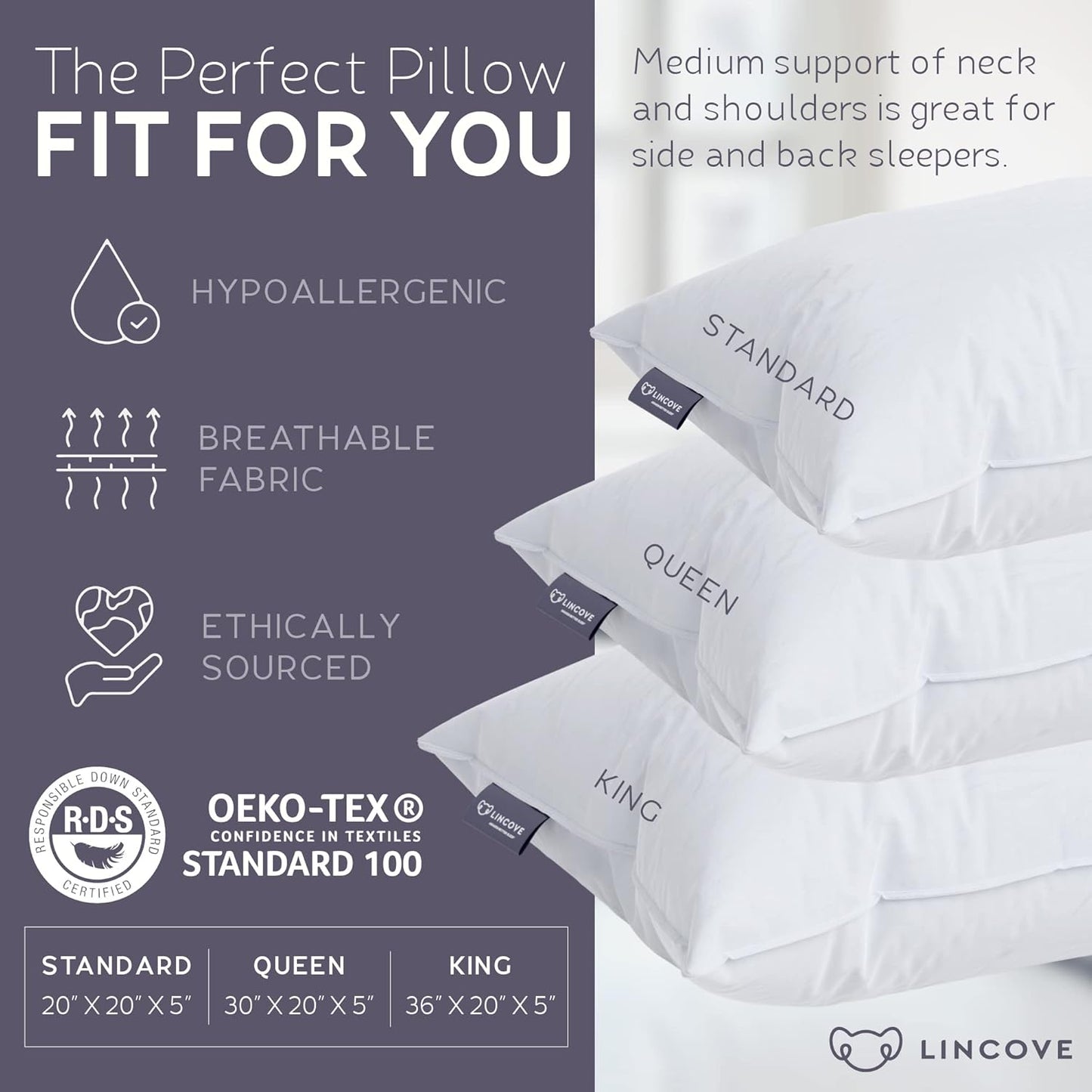 down and Feather Luxury Hotel Collection Bed Pillows for Sleeping Made in the USA - 100% Cotton Shell, 600 Thread Count - Soft Hypoallergenic (Full Size, Pack of 1)