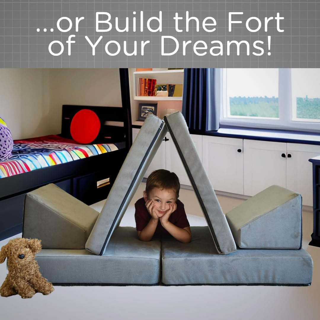 the Whatsit Modular Kids Couch, Toddler Sofa Bed, Modular Play Couch, Gray
