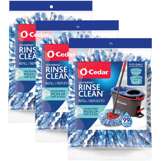 Rinseclean Spin Mop Head Replacements, Machine Washable Microfiber Refills (3-Pack)