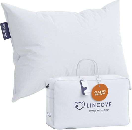 down and Feather Luxury Hotel Collection Bed Pillows for Sleeping Made in the USA - 100% Cotton Shell, 600 Thread Count - Soft Hypoallergenic (Full Size, Pack of 1)