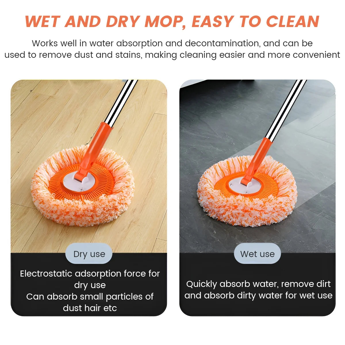 74.8 Inch Cleaning Mops,360-Degree Rotatable Mops Set with 4 Removable Poles and 4 Replaceable Mop Heads Adjustable round Microfiber Dust Mops Window Cleaning Kit for Floor Wall