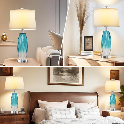 26'' Table Lamps Set of 2, Touch Control, Modern Glass Bedside Lamps 2 USB Ports