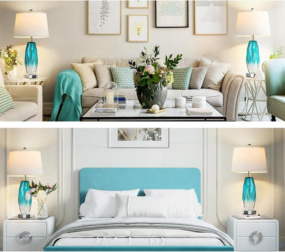 26'' Table Lamps Set of 2, Touch Control, Modern Glass Bedside Lamps 2 USB Ports