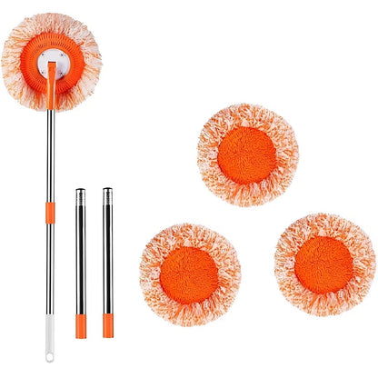 74.8 Inch Cleaning Mops,360-Degree Rotatable Mops Set with 4 Removable Poles and 4 Replaceable Mop Heads Adjustable round Microfiber Dust Mops Window Cleaning Kit for Floor Wall