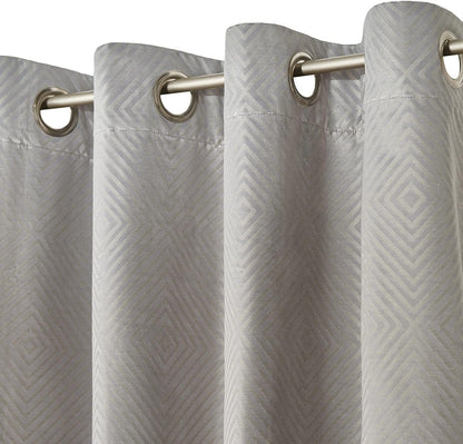 Lloyd - Blackout Curtain Set of 2 - Grey Diamond Jacquard Curtains, 100% Light Blocking, Sound Filtering, Thermal Insulation - Geometric Design with Grommet Heading, 52" X 84"