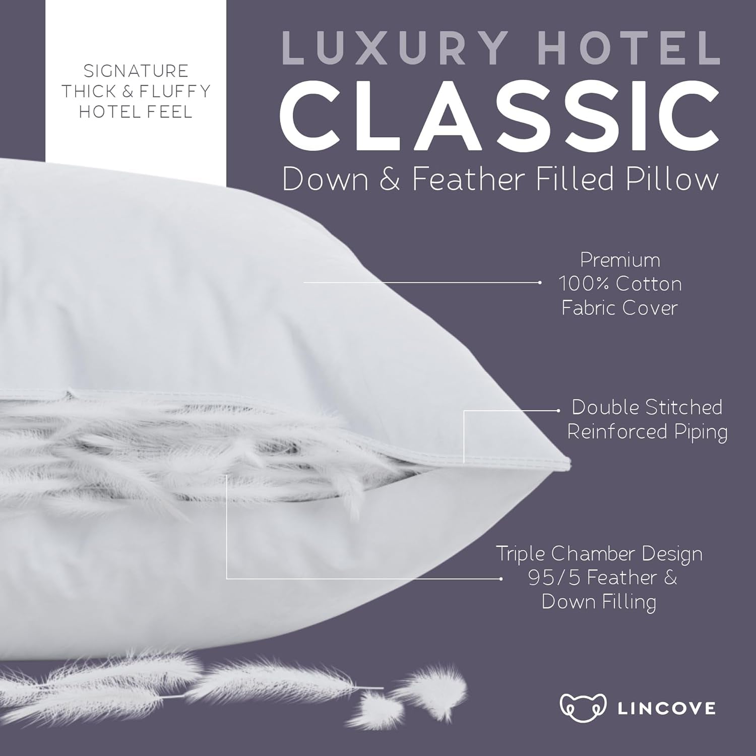 down and Feather Luxury Hotel Collection Bed Pillows for Sleeping Made in the USA - 100% Cotton Shell, 600 Thread Count - Soft Hypoallergenic (Full Size, Pack of 1)