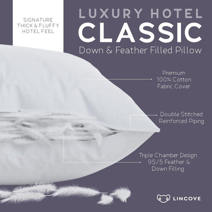 down and Feather Luxury Hotel Collection Bed Pillows for Sleeping Made in the USA - 100% Cotton Shell, 600 Thread Count - Soft Hypoallergenic (Full Size, Pack of 1)