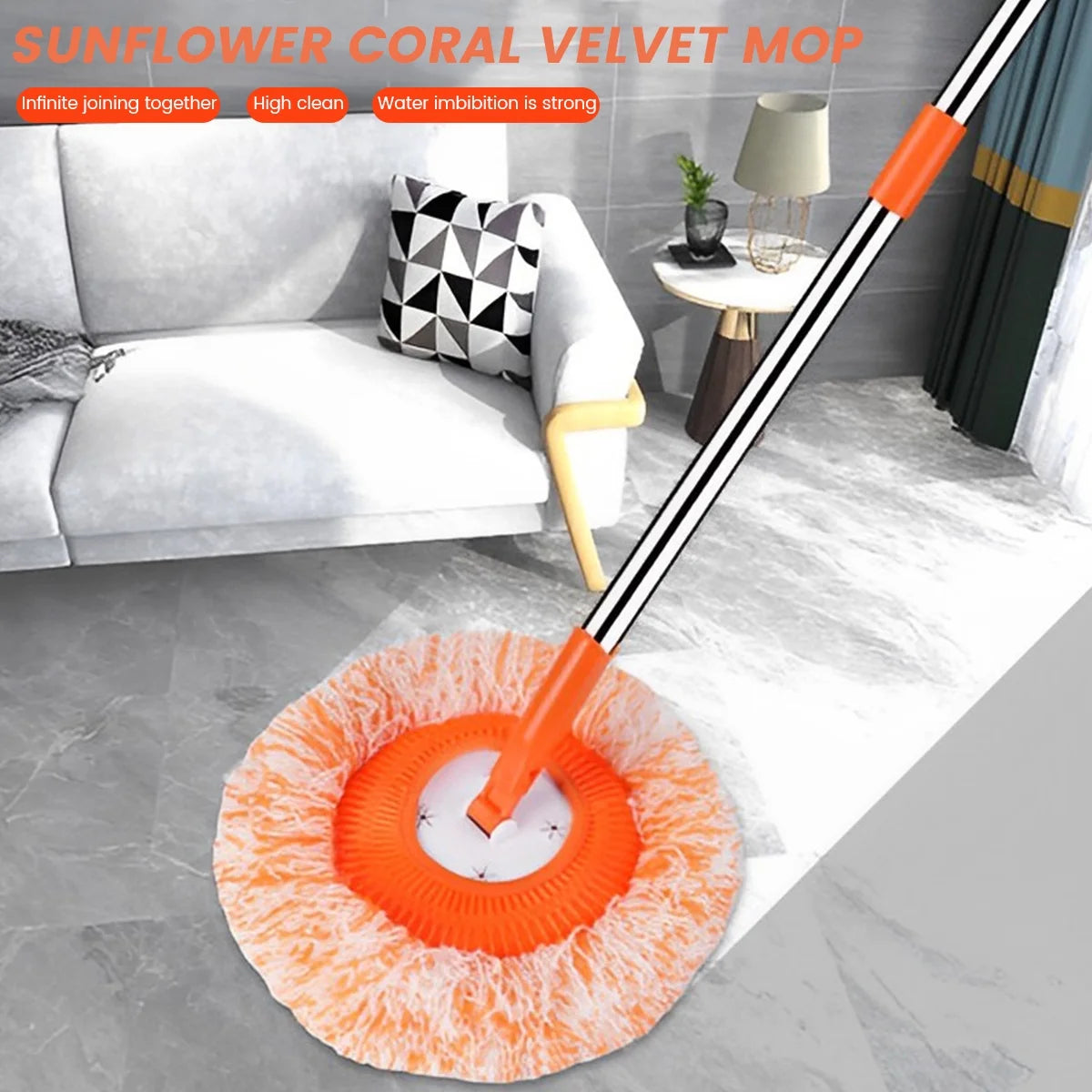 74.8 Inch Cleaning Mops,360-Degree Rotatable Mops Set with 4 Removable Poles and 4 Replaceable Mop Heads Adjustable round Microfiber Dust Mops Window Cleaning Kit for Floor Wall