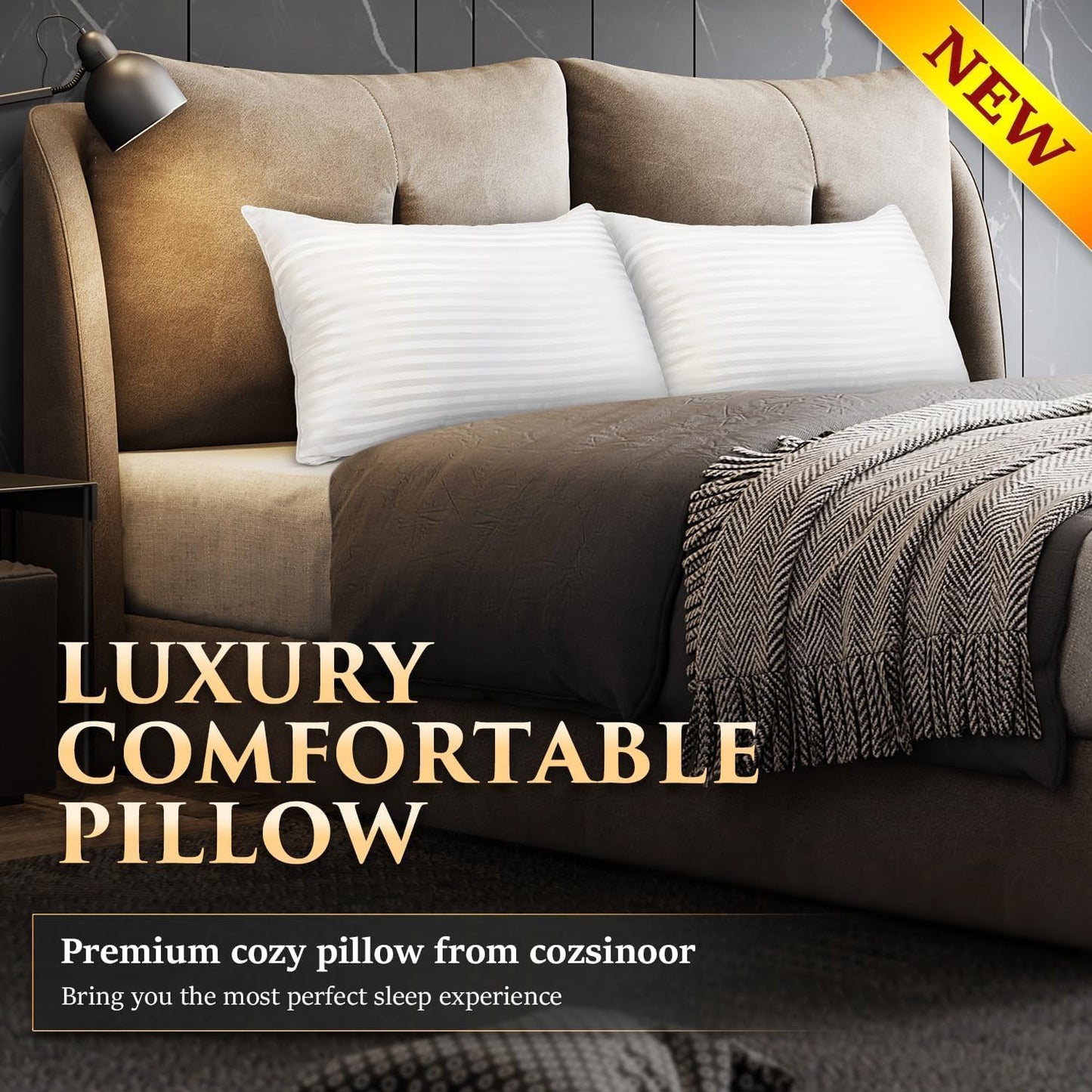 Bed Pillows for Sleeping [Pack of 2] Cozy Dream Series Hotel Quality Pillows Premium Plush Fiber, Breathable Cooling Cover Skin-Friendly for Side Back and Stomach Sleepers (Standard Size)