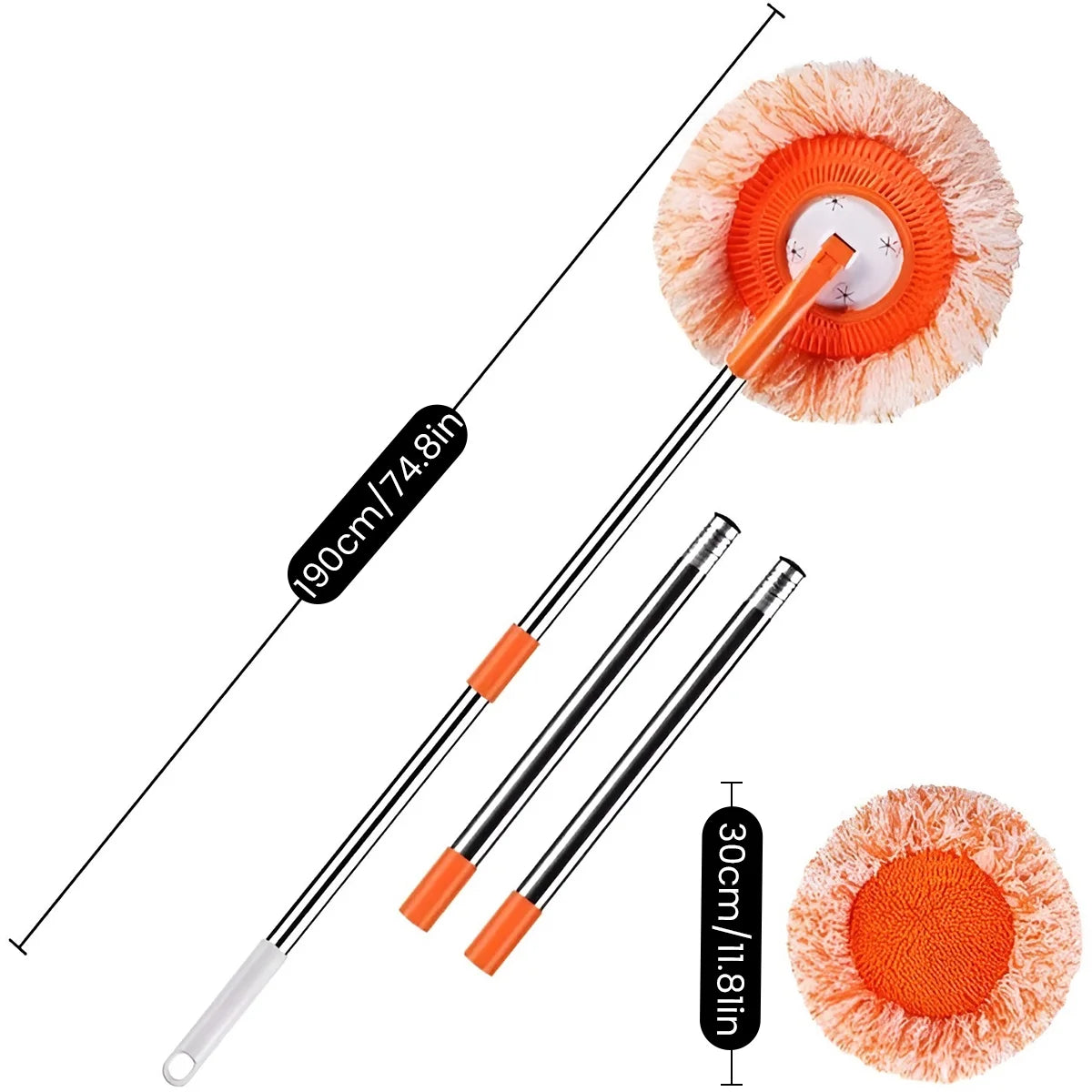 74.8 Inch Cleaning Mops,360-Degree Rotatable Mops Set with 4 Removable Poles and 4 Replaceable Mop Heads Adjustable round Microfiber Dust Mops Window Cleaning Kit for Floor Wall