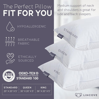 down and Feather Luxury Hotel Collection Bed Pillows for Sleeping Made in the USA - 100% Cotton Shell, 600 Thread Count - Soft Hypoallergenic (Full Size, Pack of 1)