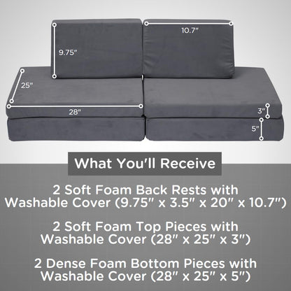 the Whatsit Modular Kids Couch, Toddler Sofa Bed, Modular Play Couch, Gray