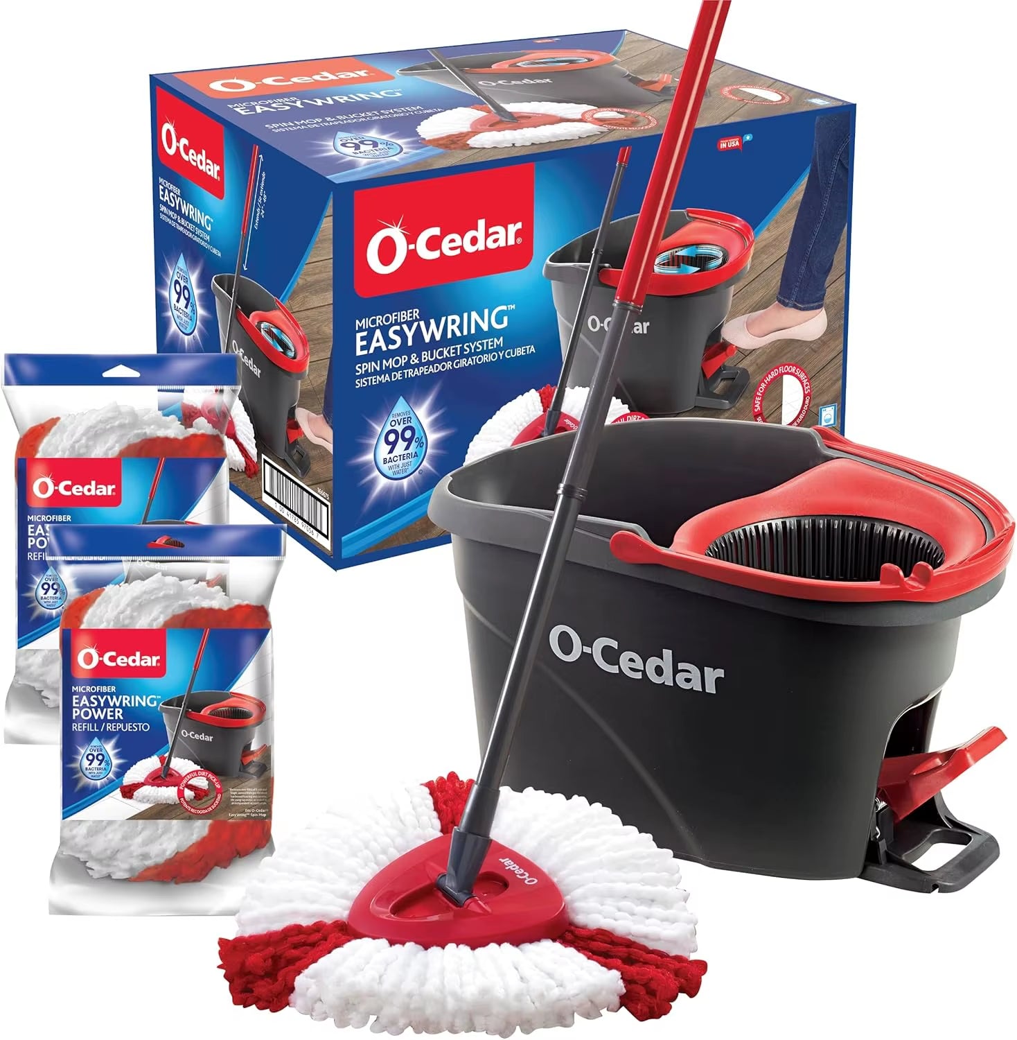 Easywring Microfiber Spin Mop & Bucket Floor Cleaning System +2 Extra Refills with Citrus and Lavender Pacs Variety Pack