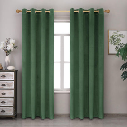 Green Blackout Velvet Curtains 84 Inches Long Window Curtain Treatment for Bedroom Living Room Decor Farmhouse Grommets Curtains Thermal Insulated Velvet Drapes Set of 1 Panel