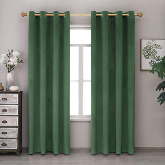 Green Blackout Velvet Curtains 84 Inches Long Window Curtain Treatment for Bedroom Living Room Decor Farmhouse Grommets Curtains Thermal Insulated Velvet Drapes Set of 1 Panel