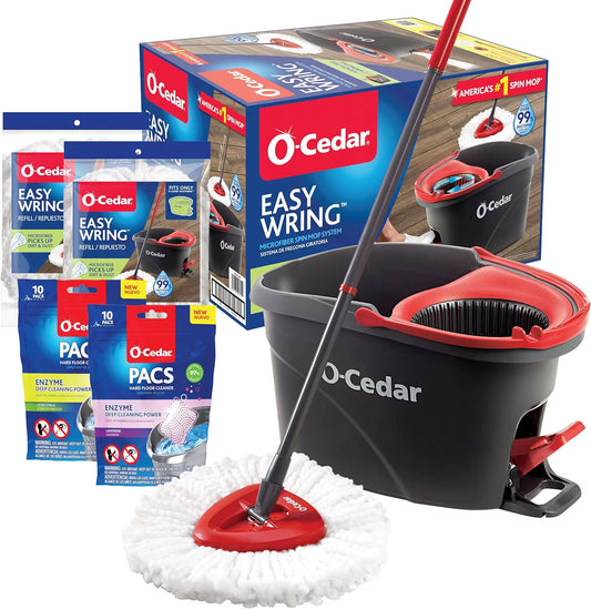 Easywring Microfiber Spin Mop & Bucket Floor Cleaning System +2 Extra Refills with Citrus and Lavender Pacs Variety Pack