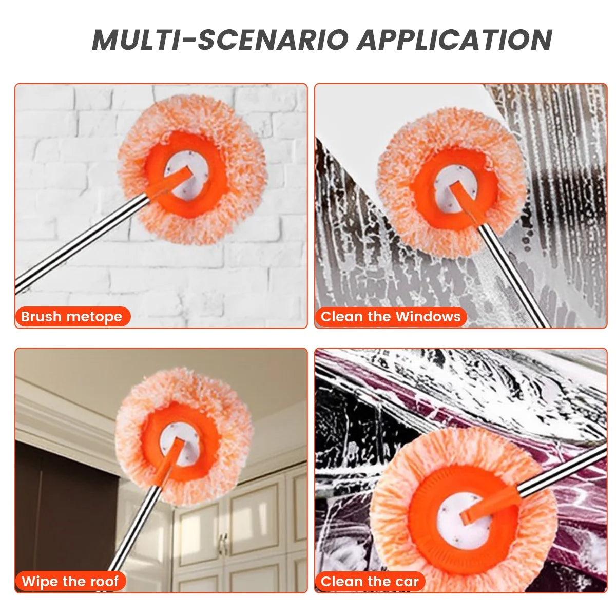 74.8 Inch Cleaning Mops,360-Degree Rotatable Mops Set with 4 Removable Poles and 4 Replaceable Mop Heads Adjustable round Microfiber Dust Mops Window Cleaning Kit for Floor Wall
